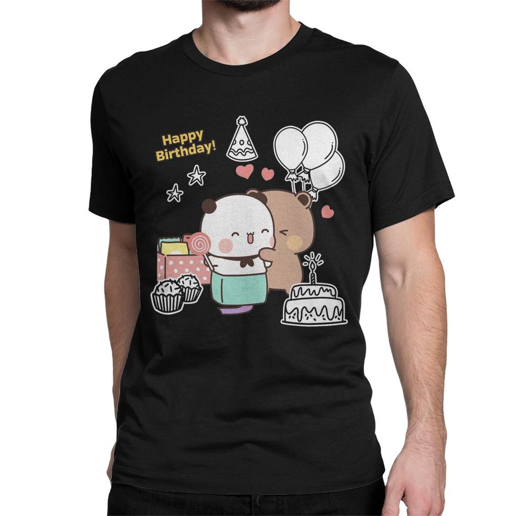 Leisure Happy Birthday Bubu Dudu T-Shirts Men Women Crew Neck Cotton T Shirt Panda Bear Short Sleeve Tee Shirt Plus Size Clothes