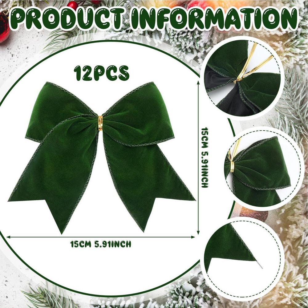 12 Stück 6-Zoll Samt Weihnachts Schleifen Feiertags Anhänger Weihnachtsbaum Schleifen Ornamente Für DIY Basteln Hochzeitskranz Süßigkeitstüte