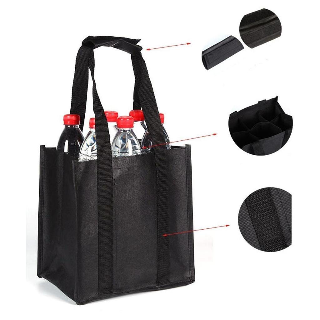 6 Bottle Wine Tote Bag, Holder Gift Bag with Carry Handle, Non Woven