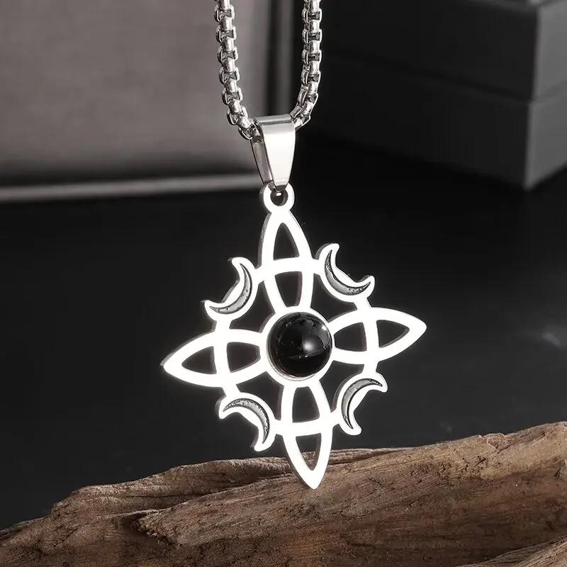 Fashion Charm Witch Knot Necklace Stainless Steel Irish Celtic Knot Pendant Witchcraft Amulet Magical Jewelry Gift for Girls
