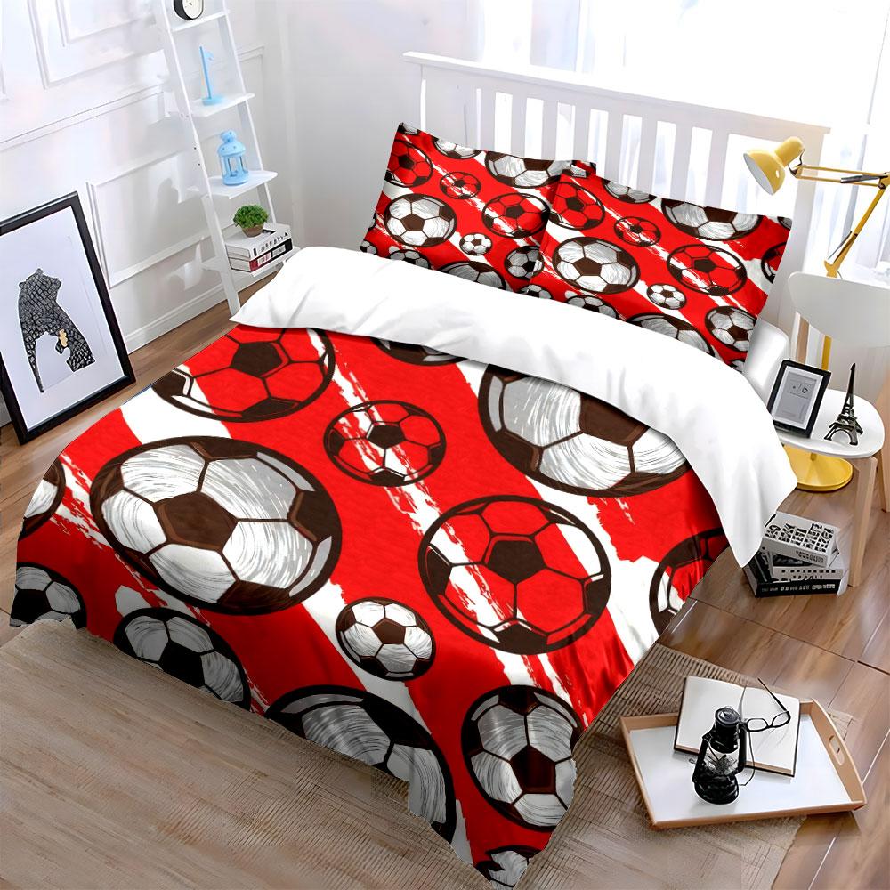 3D Grunge Soccer Ball Pattern 3Pcs Bedding Set Soft Microfiber Duvet Cover Pillowcase Set For Boys Sports Bedroom