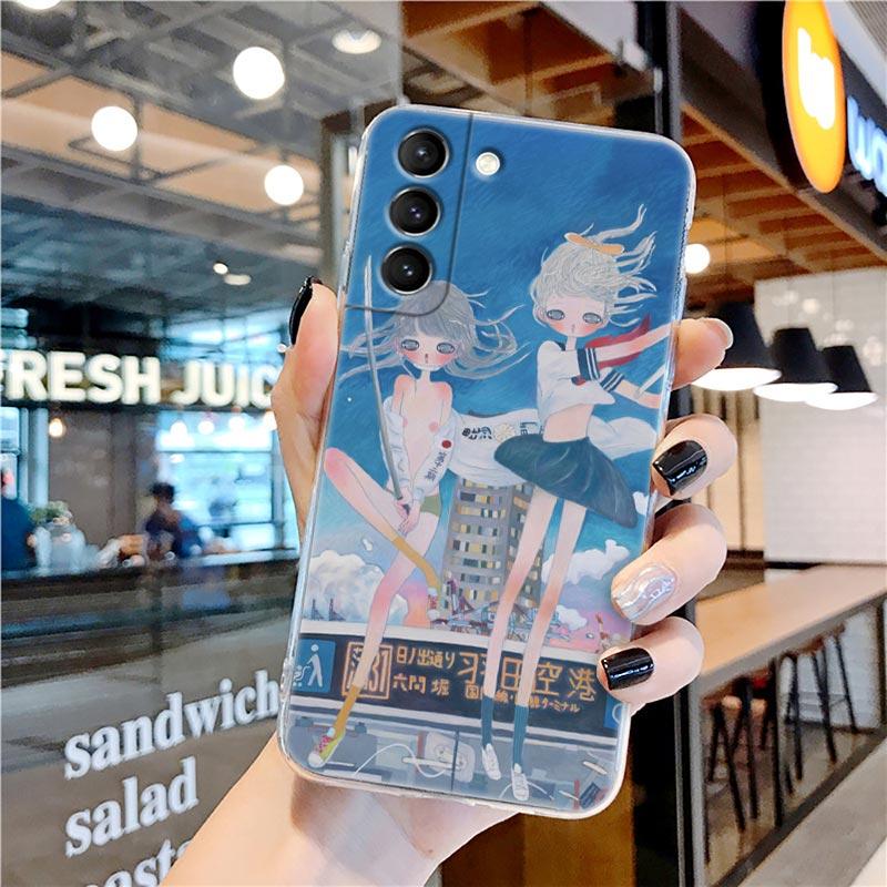 Japanese style Aya Takano Art Painting Transparent Case for Samsung Galaxy S22 S21 S20 FE S 22 Ultra S10E S9 Plus 5G Cover Coque