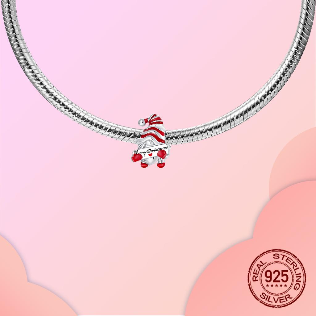 Copper Merry Christmas Yuletide Santa Claus Bead Charms Pendant Charm Compatible With Authentic Charm Bracelets Women Do It Yourself Jewellery Gift