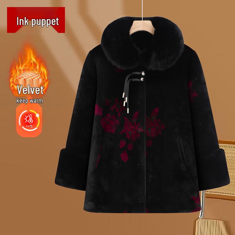 

Элегантное женское зимнее пальто средней длины размера плюс с бархатной подкладкой и меховым воротником XL