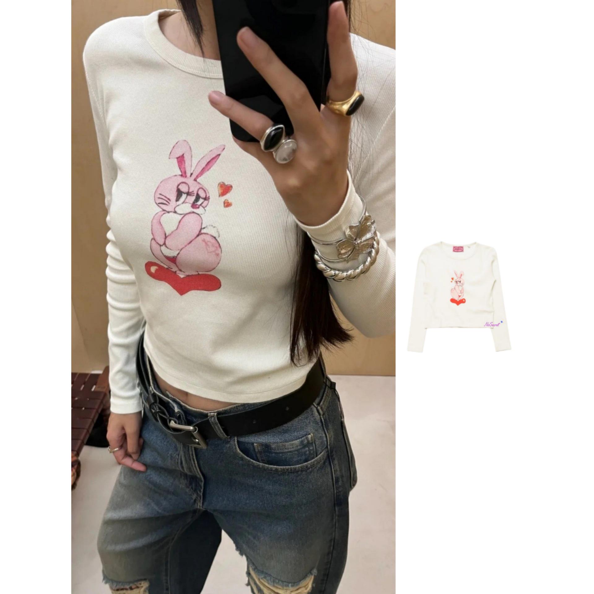 

Spicy Girl Style 25SS Autumn/Winter High-Waisted Long-Sleeve Heart Rabbit T-Shirt Small белый