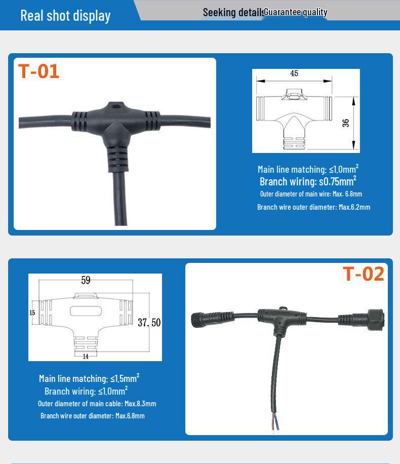 Waterproof Metal T-Type Tee Connector for 2, 3, or 4-Core Sensors, Ideal for Easy Docking at Base Stations