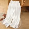 Baumwollhosen Damen Sommer Locker Elastisch Lässig Stickerei Hohe Taille Dünn Übergröße Lange Hosen