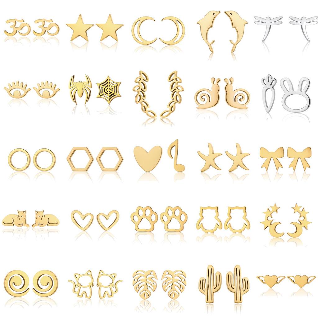 Unisex Titanium Steel Heart Stud Earrings - Simple, Elegant, Christmas Theme