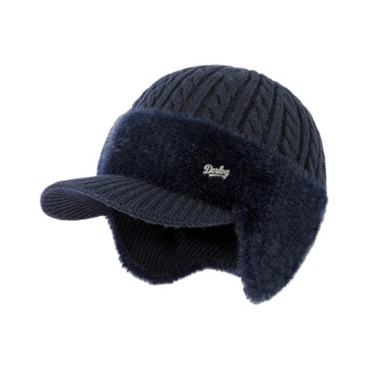 Men Hat 3-in-1 Knitted Baseball Cap with Ear Flaps Imitation Mink Fur Lining Quick-Drying