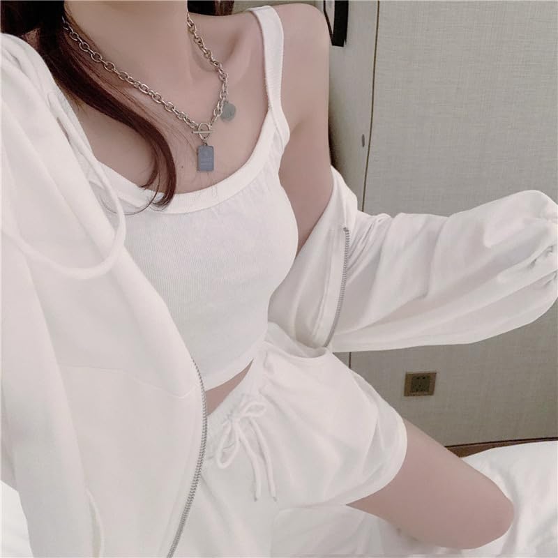 Set de îmbrăcăminte de casă coreeană Set top și pantaloni Hanorac Cămașă cu bretele Pantaloni scurți Trening Primăvară Vară Îmbrăcăminte sport Îmbrăcăminte de relaxare Drăguț Confortabil [NOLCCTN] 3 piese Femei