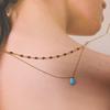 Collana Doppia Strato Goccia d'Acqua Opale Lacrime Blu, Acciaio al Titanio Placcato Oro 18K, Alta Tenuta del Colore.