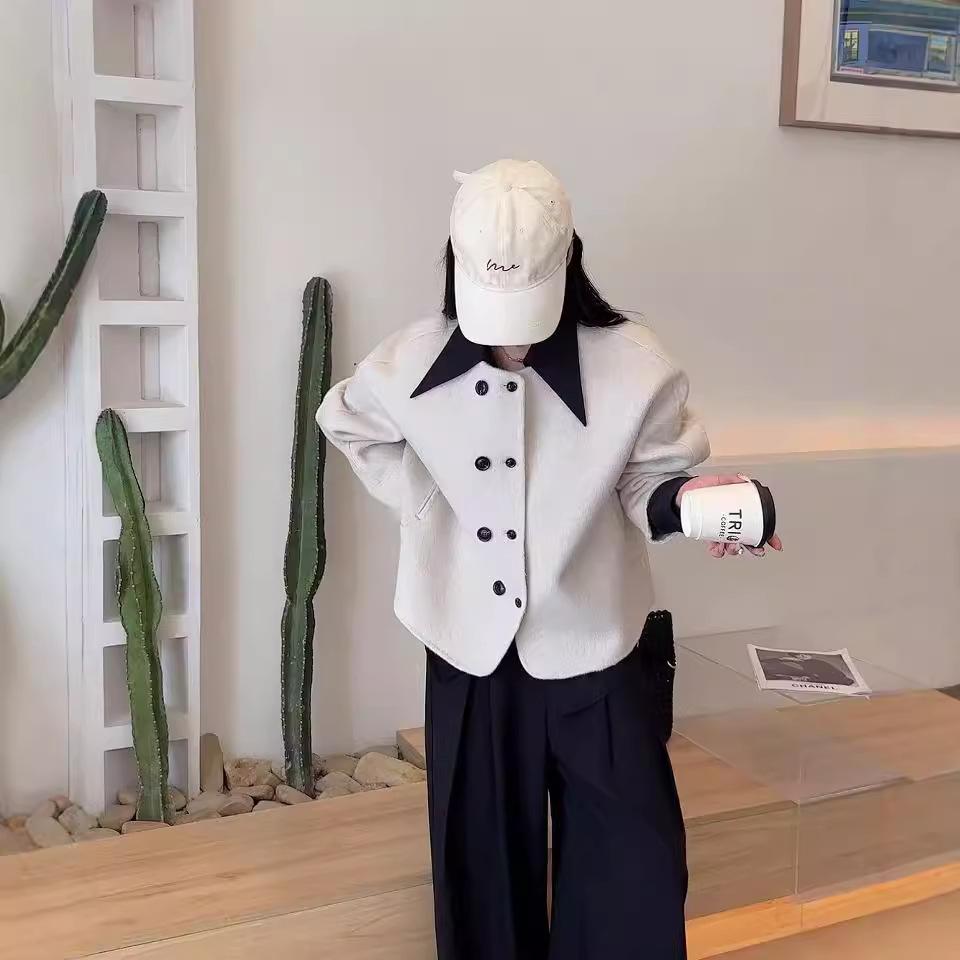 

Новое двухстороннее шерстяное пальто-шорты в корейском стиле, свободное маленькое простое шерстяное пальто M