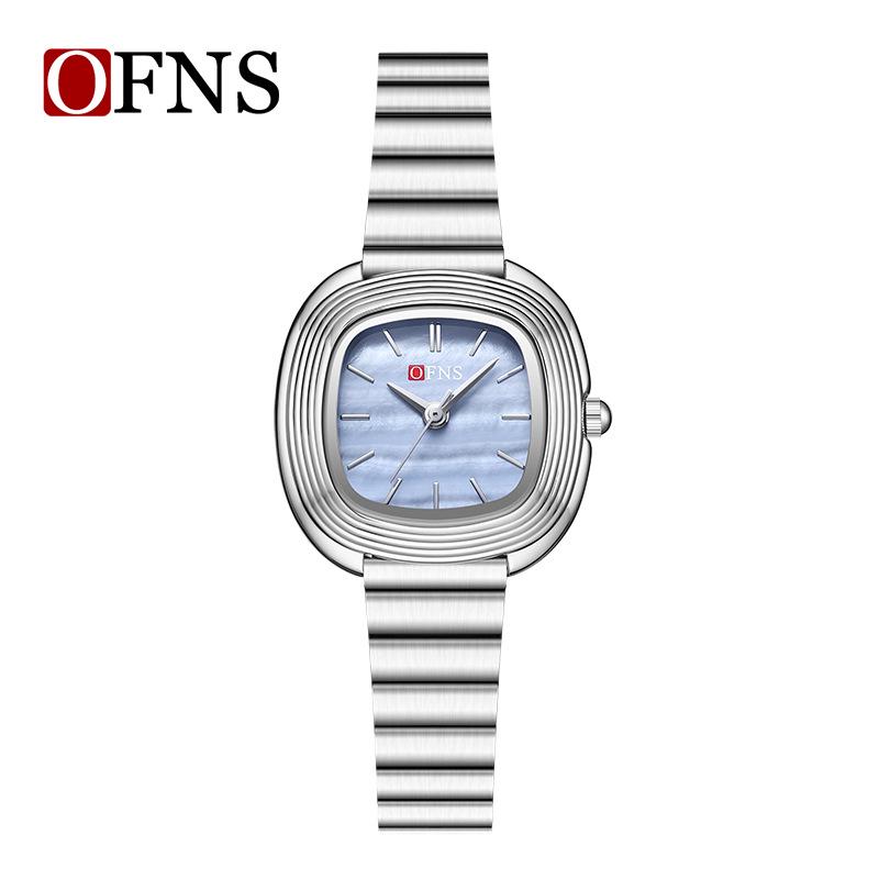 OFNS Women's Fashionable Lightweight Waterproof Quartz Watch with Small Leather Strap and Square Dial