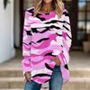 Women Long Sleeve Tunic Top Print Crew Neck Loose Fit Blouse With Pockets Casual Daily Wear Ladies Tops