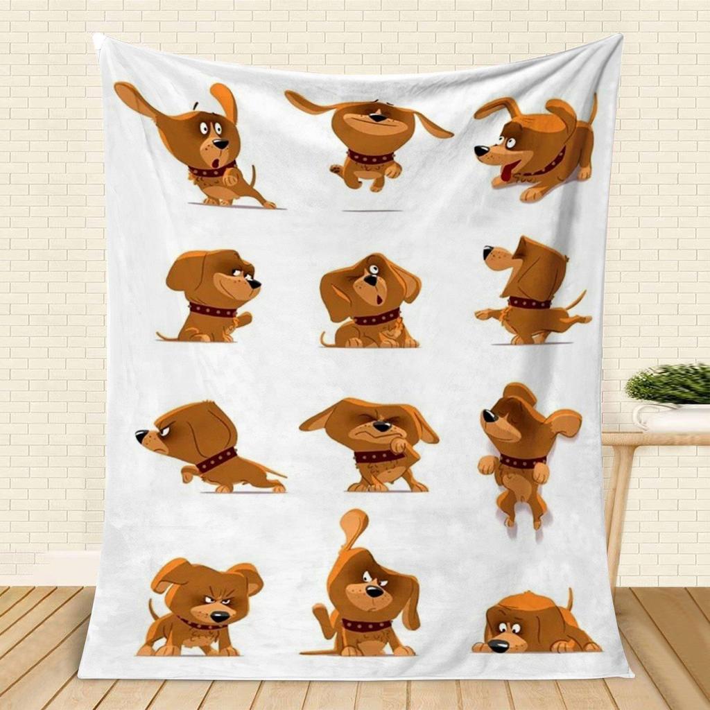 Cartoon puppy emoji pattern Flannel printed blanket suitable for all seasons suitable for living room office sofa and travel
