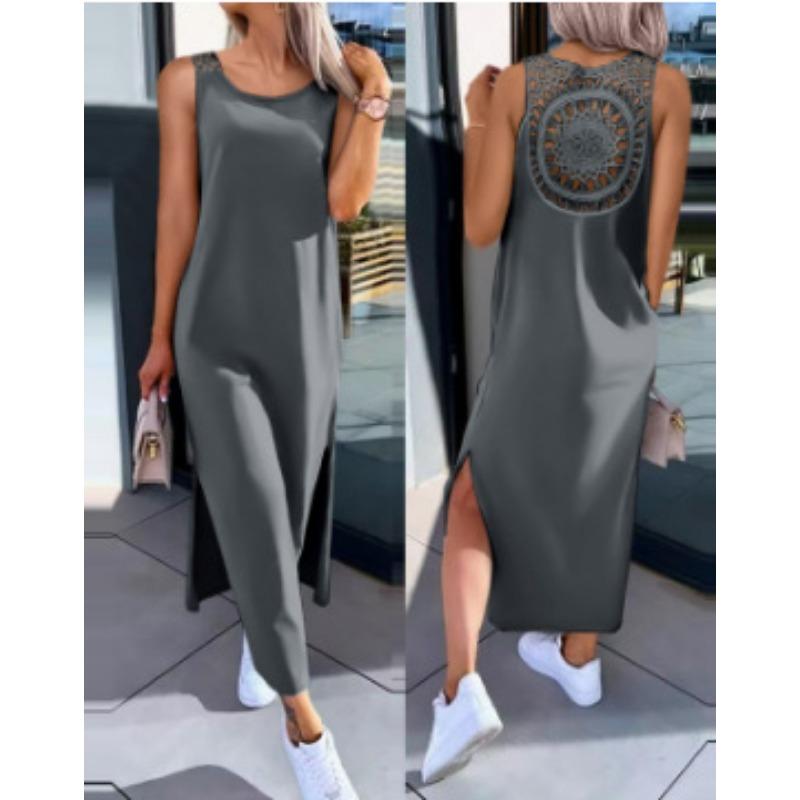 

Женское весенне-летнее свободное платье средней длины с вырезом S темно-серого