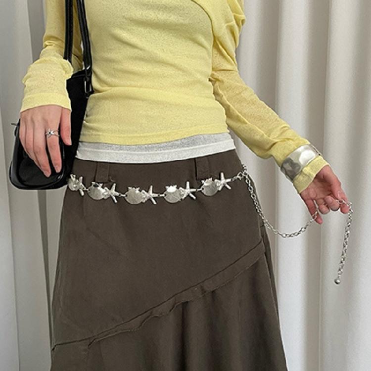 Sea Star Waist Chain Waist Ornament Belly Sash with Metal Shells and Pearls Accent For Ocean Themed Style Enthusiasts