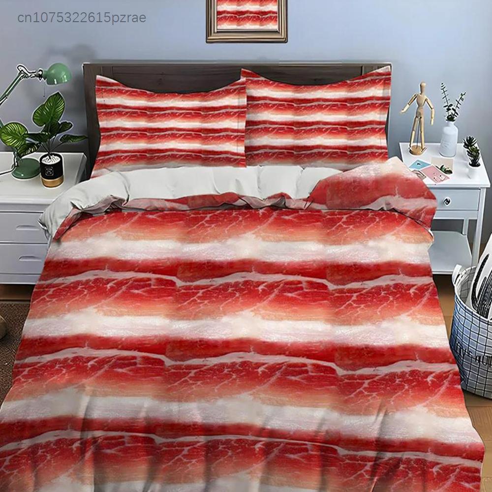 HD Meat Bacon Food Print Bedding Set Duvet Cover 1 Duvet Cover 2 Pillowcases Adult And Children Bedding Set Luxury For Gifts