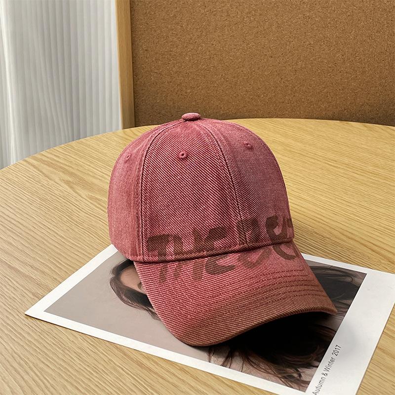 

Retro washed old letter baseball hat female spring and autumn wide brim big head circumference showing face small versatile cap 55-60 (washed cotton)