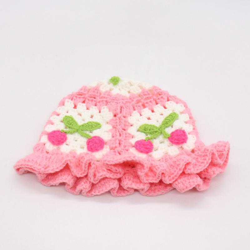 Ins Hyunya Style Hand-Woven Colored Flower Pot Hat Retro Breathable Bag Head Bucket Hat Knitted Hat