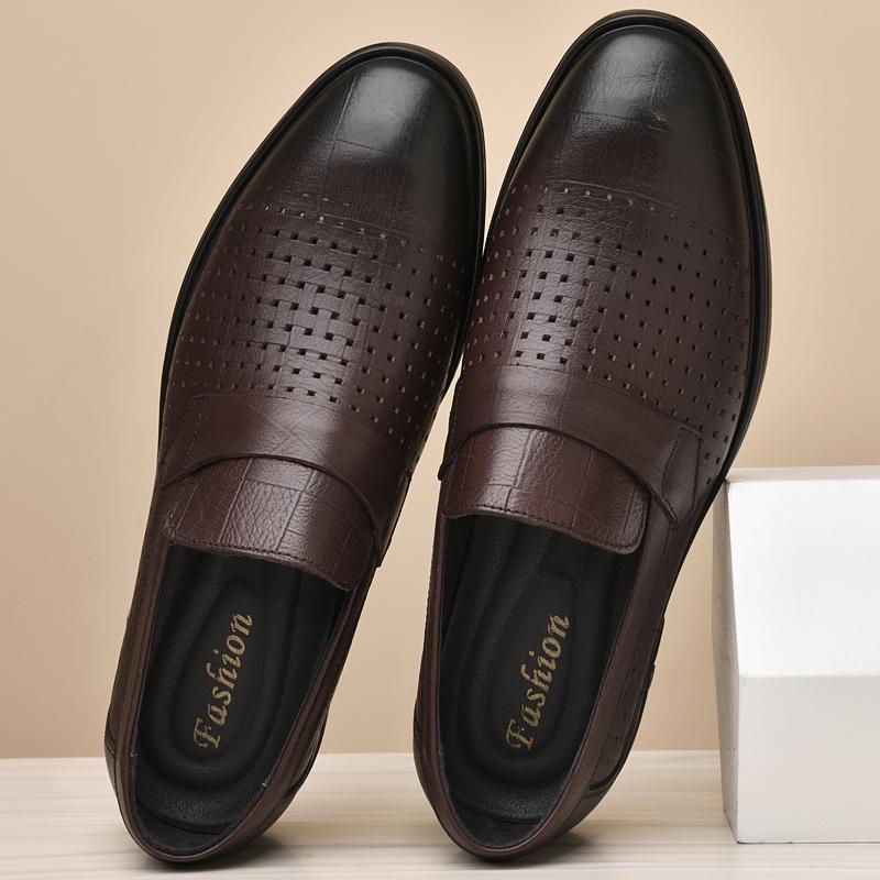 Pánské boty z pravé kůže, měkké protiskluzové gumové mokasíny, luxusní značkové ležérní ploché prodyšné boty pro muže, klasické mokasíny