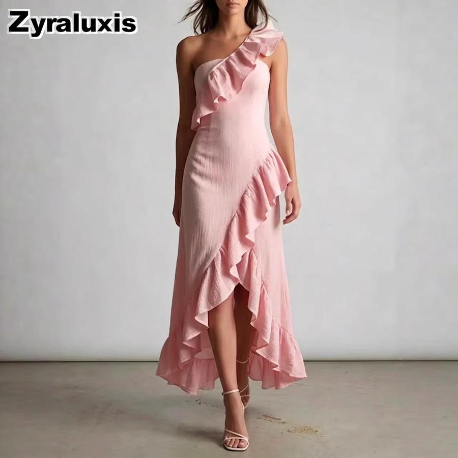 Summer New Leaf Edge Ruffled Elegant Dress Women's Clothing