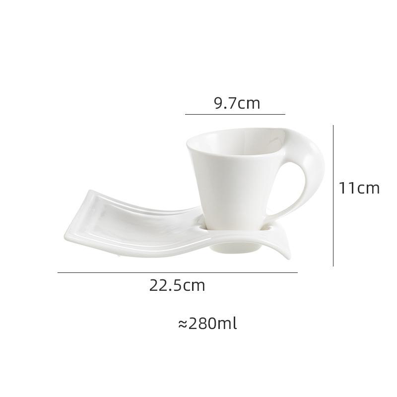 Set di Tazze da Caffè in Ceramica Europea con Piatto Ondulato 80 100 180 e 280ml Moderno Minimalista Bianco Cappuccino Latte Piatto da Dessert