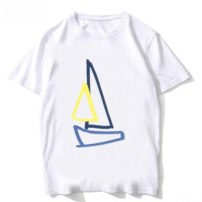 Create A Sailing Boat With A Few Simple Lines T-Shirt New Summer Men Short Sleeve Hip Hop Boy Casual Tees  Sail Boat Print Tops