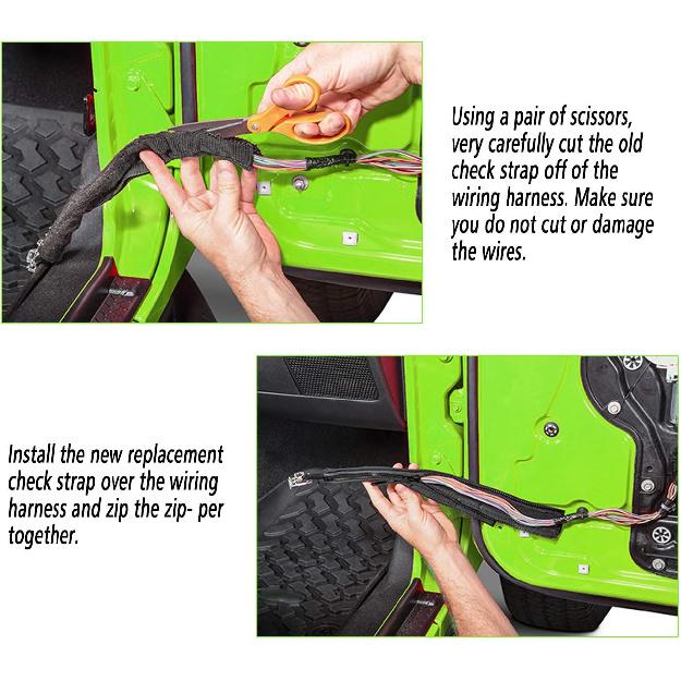 Heavy Duty Door Limiting Strap for Jeep Wrangler JK JKU JL Gladiator JT 2007-2020, Adjustable Check Strap with Wire Harness Protection - 2 Pairs