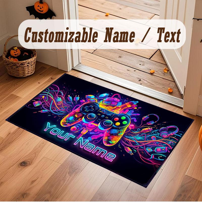 Neon Colorful Theme Crystal Velvet Floor Rug Personalized Custom Name Text Warm Carpet Home Decoration