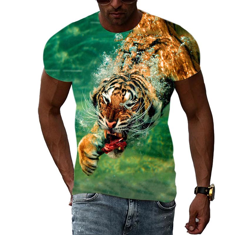 Letní móda Trička s grafikou Tiger Muži Neformální Potisk Trend Trička s krátkým rukávem Hip Hop Harajuku Streetwear se zvířecím vzorem