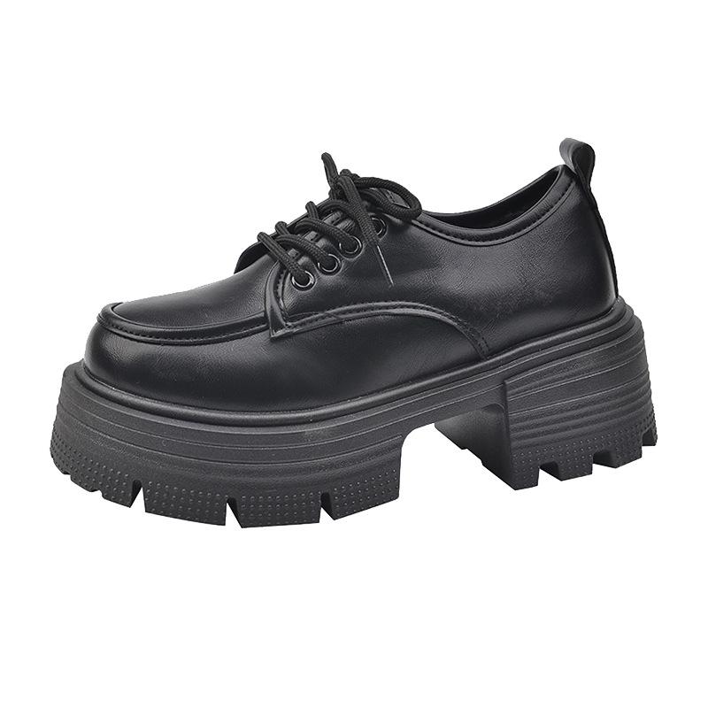 Brittisk stil retro snörskor mångsidiga loafers dam 2025 vår och höst nya tjock klack tjock sula höjdökande bruna små läderskor