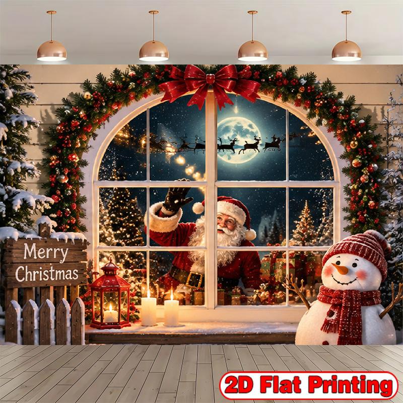1Pcs Christmas Window Snowman Red Decoration Background Winter Backdrop Decorations For Photo Studio Photo Booth Christams Party
