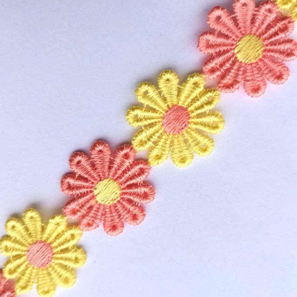 15 Yards/Roll 2.5cm Daisy Sunflower Lace Trim Water-soluble Embroidered Polyester Ribbon for DIY Crafts Sewing Clothing Decors