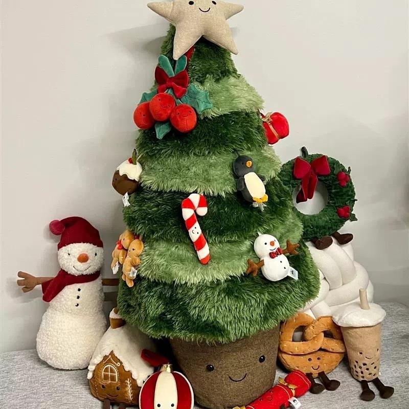 Happy Christmas Doll Gingerbread Man Pillow Scarf Snowman Doll Christmas Tree Wreath Plush Ornament Pendant