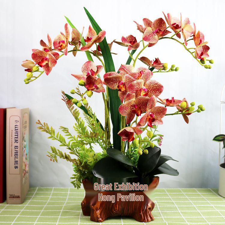 

3D Hand-Feel PU Phalaenopsis Flower Set - High-End Decorative for Home, Living Room, Restaurant, or TV Cabinet
