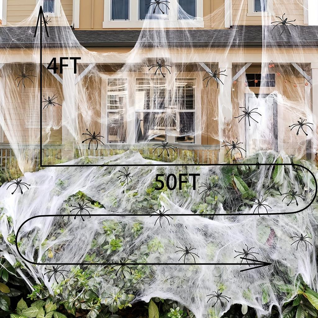 1 Set, 60 Soft Spider Webs Halloween Decorations with 6 Fake Spiders, Super Stretch Cobwebs for Halloween Indoor Outdoor
