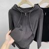 Solid Color Women's Casual Hooded Sweatshirt Zipper Short Cardigan Versatile Long-sleeved Top