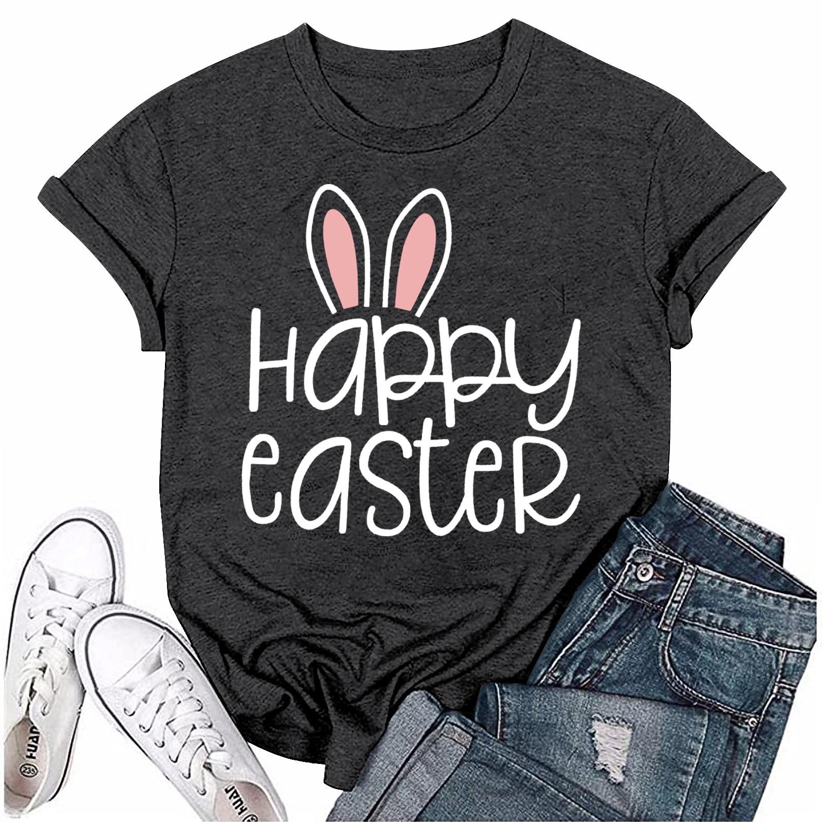 

Женская модная пасхальная принтованная повседневная плиссированная круглая футболка с коротким рукавом S чёрный