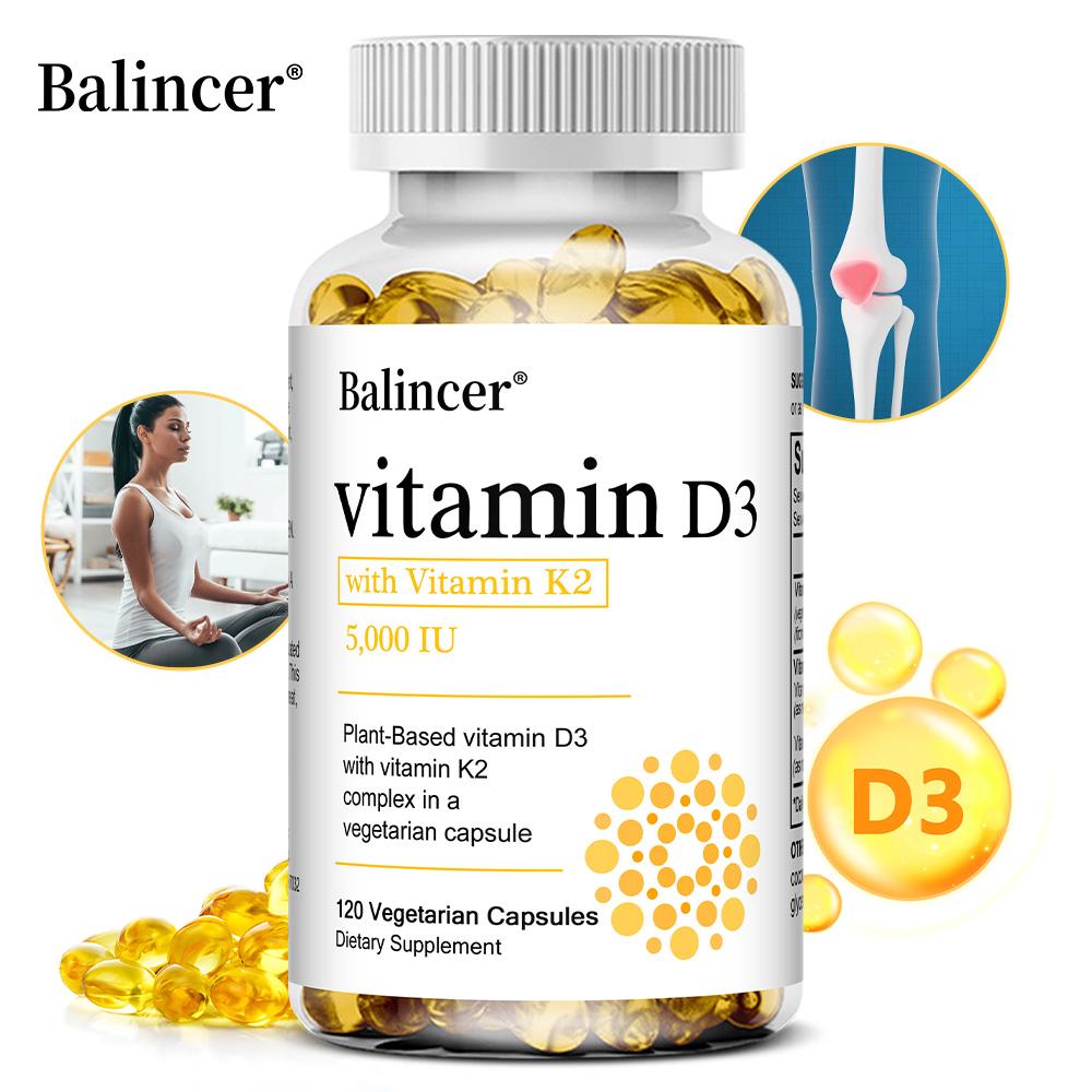 Vitamina D3 5000 UI con Complesso di Vitamina K2, 120 Capsule Vegetariane, Integratore Alimentare