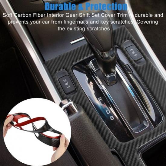 Hot 6Pcs Carbon Fiber Interior Gear Shift Set Cover Trim For 13-17 Honda Accord
