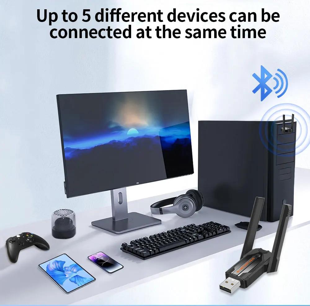 200M USB Bluetooth 6.0 Adapter for PC Wireless Mouse Keyboard Music Headset Bluetooth Transmitter Driver Free for Win8.1/10/11
