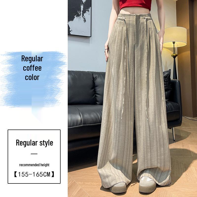 Korean Retro Style Women s Striped Wide-Leg Lace-Up Pants - 2026 Summer Collection M кофейный