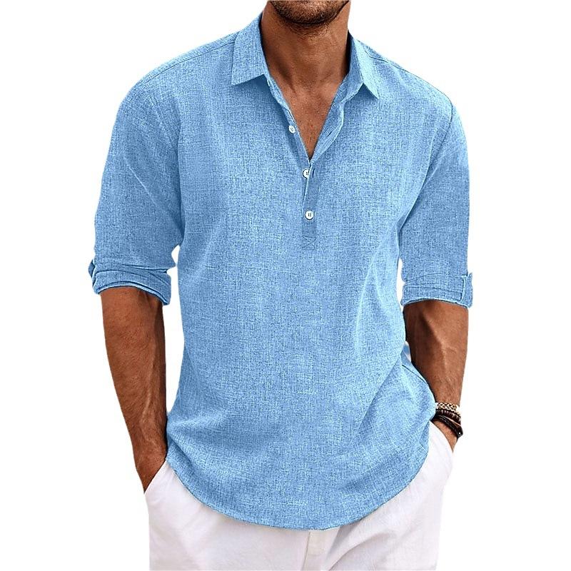 Men Long Sleeve Casual Beach Social Shirts Blouses Linen Shirt Man Turn-Down Collar Formal Shirts Man Clothing 3XL