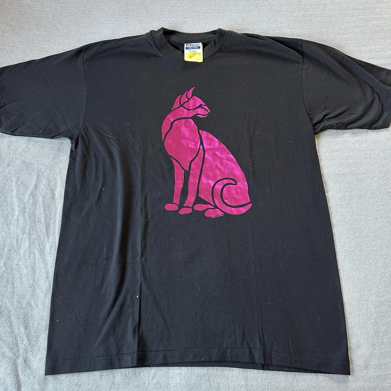 

Vintage 90s Cat Lover T shirt Size XL Kitty Single Stitch Pink Metallic Foil 3XL