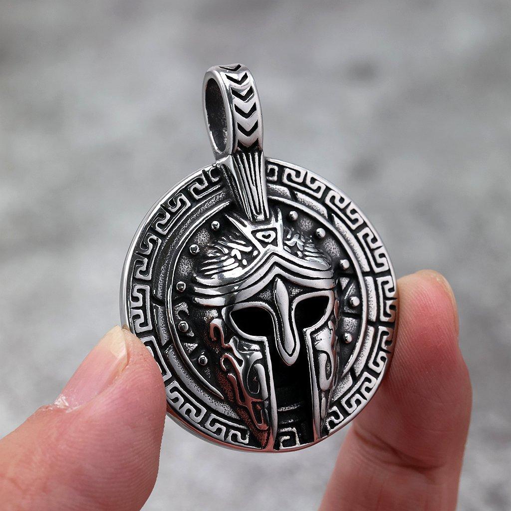 Vintage Solid Stainless Steel Spartan Warrior Mask Pendant Necklace For Men