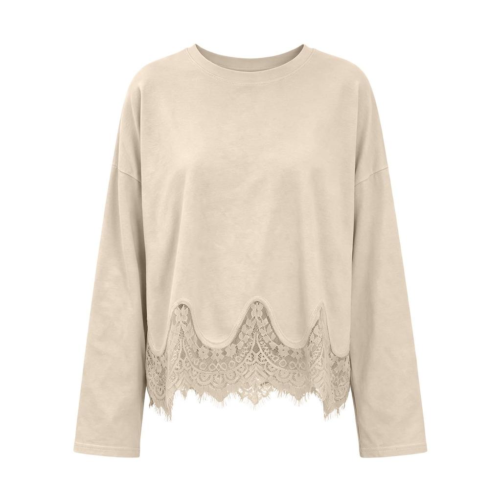 Lace Tops for Women Long Sleeve Crewneck Casual Vacation Boho Tops