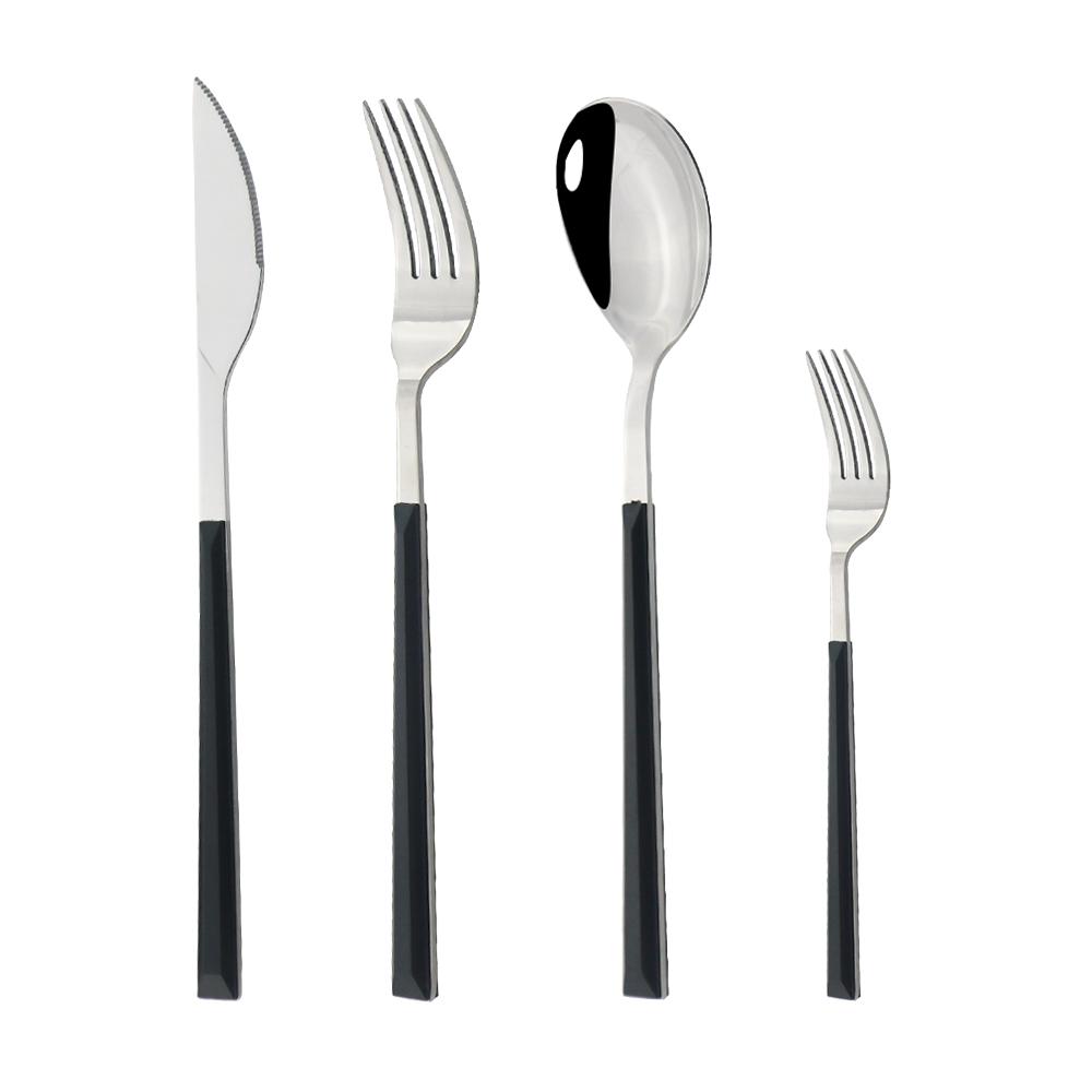 Dinnerware Set With Wooden Handle 4Pcs Gold Flatware Cutlery Set Coffee Spoon Dinner Knife Fish Fork Silverware Tableware Set