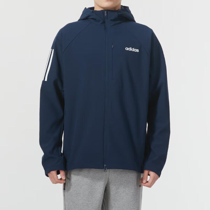 Adidas Striped Logo Print Outdoor Casual Sports Training Jacket Men Jacket Dark-Blue JE3553