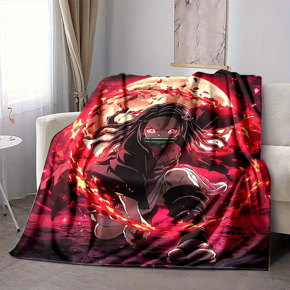 1pc Demon Slayer: Kimetsu no Yaiba Cozy Print Blanket Lightweight Warm Flannel Throw Blanket For Sofa, Bed, Living Room